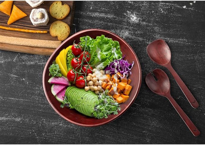 Melvvi Large Wooden Salad Bowl Set with 2 Small Bowls and 2 Serving Utensils | 12" & 6" Acacia Wood Bowls for Food | Great Gift for Kitchen & Dining (Natural Set of 5) (Royal Set of 3)