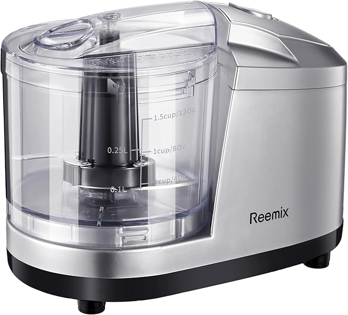 1.5-Cup One-Touch Electric Food Chopper, 100W Mini Food Processor Meat Grinder, Mix, Chop, Mince and Blend Vegetables, Fruits, Nuts, Meats, Stainless Steel Blade (Silver)