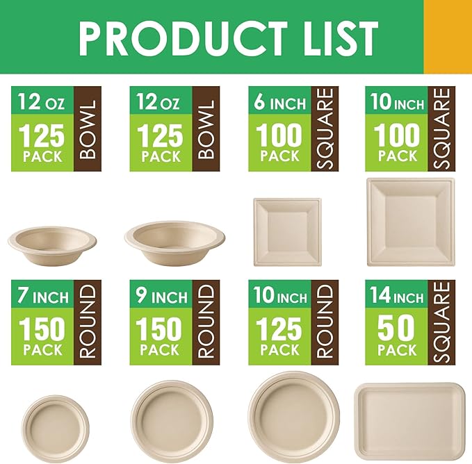 Gezond 100 Pack Compostable Square Plates 10 Inch Disposable Paper Plates Sugarcane Square Dinner Plate Unbleached Eco-friendly Large Plate for Party