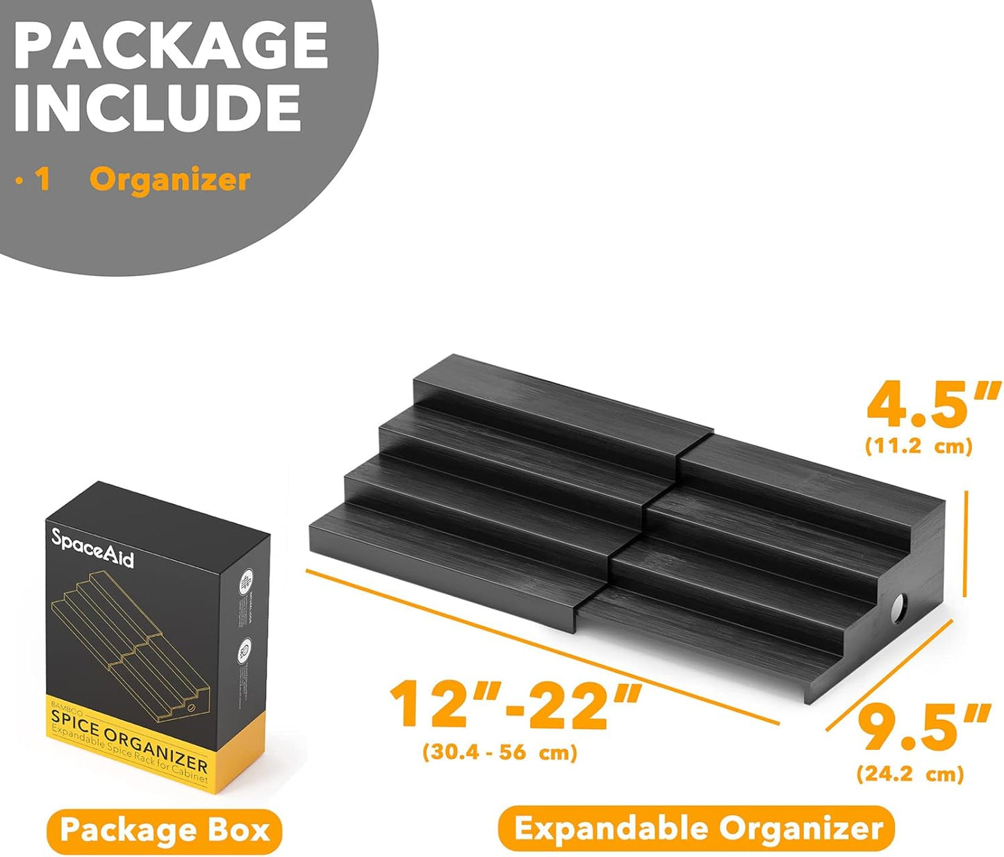 SpaceAid Bamboo Spice Rack Organizer for Cabinet, Kitchen Pantry Spices Storage Rack for Cabinets Organization, Home Seasoning Tiered Can Goods Racks Wood Shelf Organizers (4 Tier, Black)