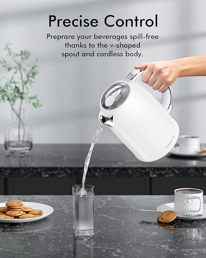 Electric Tea Kettle for Boiling Water, Wide Open Lid Stainless Steel Water Boiler, 1500W/1.7L for Coffee/Tea Brewing, Auto Shut Off & Boil Dry Protection