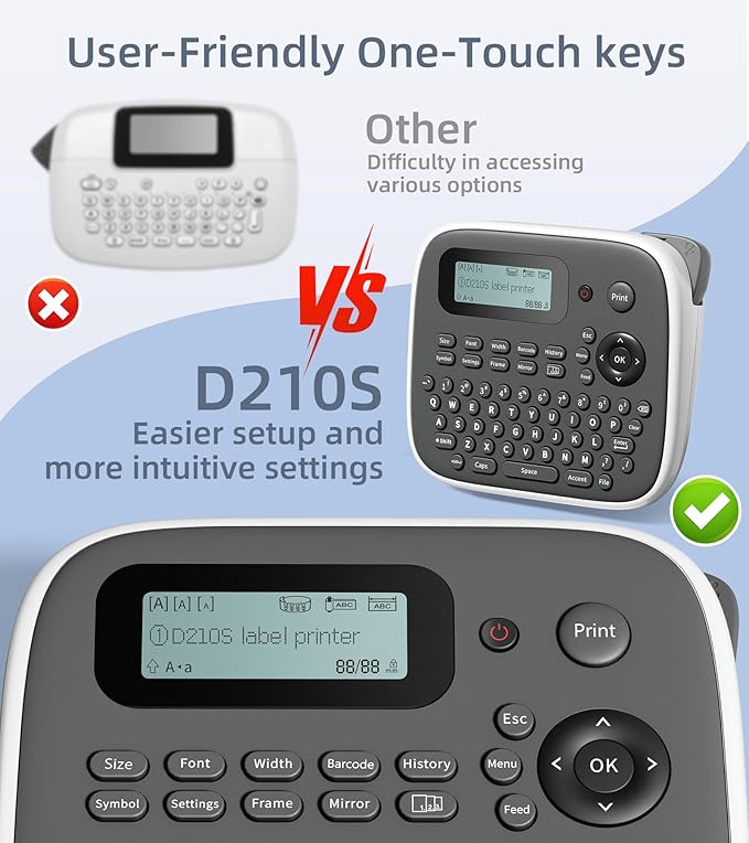 Label Maker Machine with Tapes, Label Makers, Label Maker Waterproof-Labels, Labeler Machine with-Tape 12mm 0.47 Laminated White, D210s Inkless Portable Labeling Machine for Home School Office