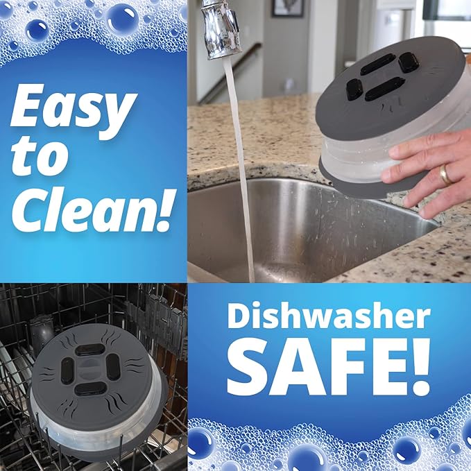 Magnetic Microwave Splatter Cover, Collapsible Microwave Cover for Food - Vented & Magnetic Microwave Plate Cover, 10-inch, BPA-Free - Graphite