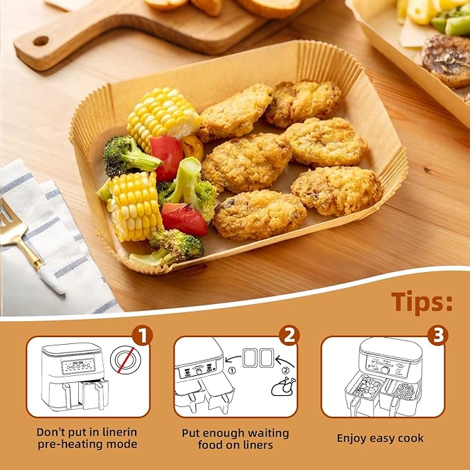 Air Fryer Paper Liners for Dual Zone Airfryer, 8.1x5.5 inch Rectangle Disposable Parchment Inserts for Two Drawer Ninja Double Stack XL 8-10 Quart Air Fryers, Food Grade Accessories BPA free