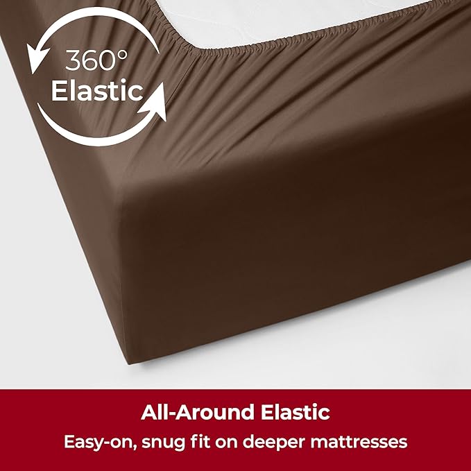 Mellanni Extra Deep Twin XL Sheets - 3 PC Iconic Collection Bedding - Hotel Luxury, Ultra Soft, Cooling Bed Sheets - Wrinkle, Fade, Stain Resistant (Twin Extra Long, Brown)