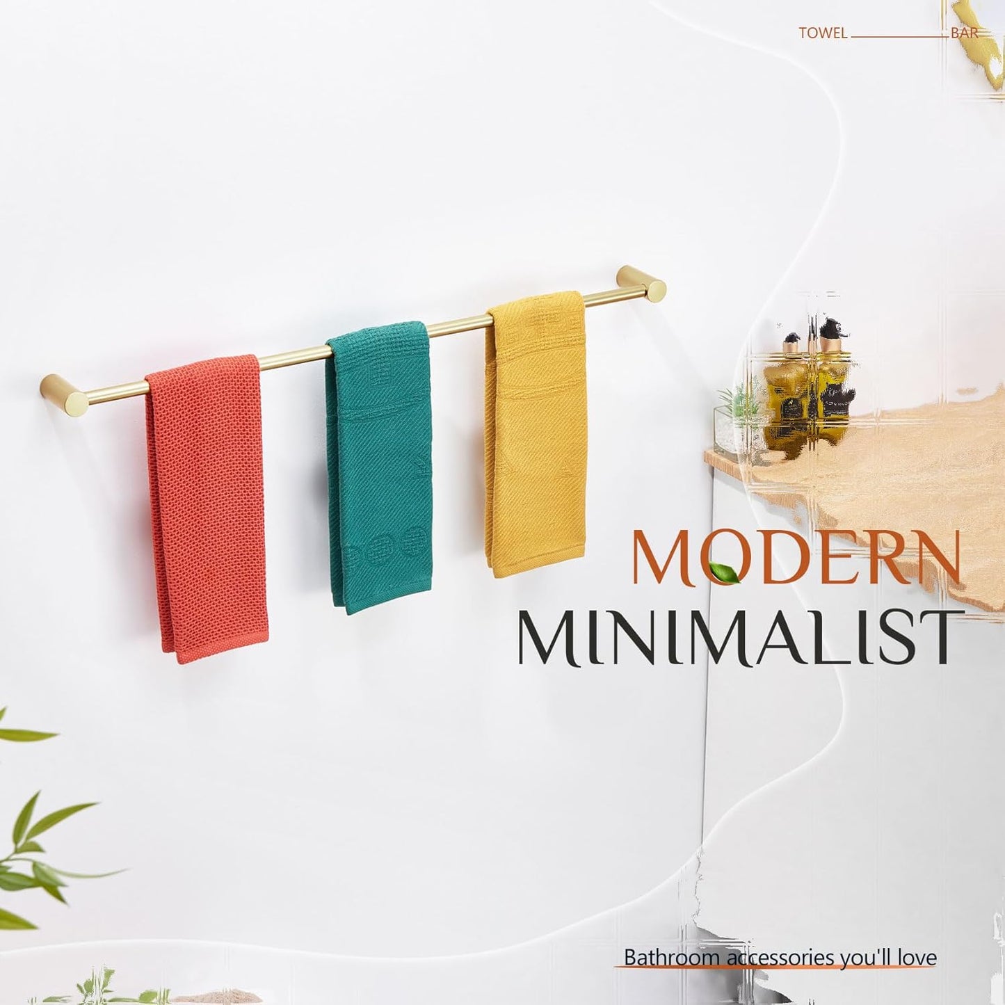 KOKOSIRI Towel Holder Gold for Bathroom Hanger 36-Inch Towel Bar Wall Mounted Bathroom Hardware Lavatory Accessories Stainless Steel, B4007BG-L36