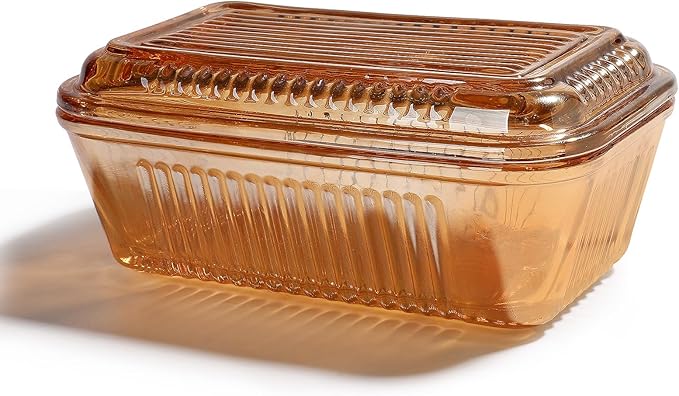 Wide Glass Butter Dish with Lid with Large capacity for Countertop Clear Crystal Butter Container with Cover for Counter Butter Keeper Tray Holder for Refrigerator