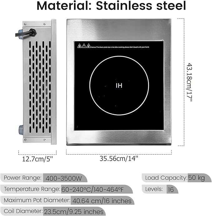 Commercial Induction Cooktop 3500W/240V Induction Burner 18-hour Timer Hot Plate for Kitchen Restaurants Abangdun (Single Burner)
