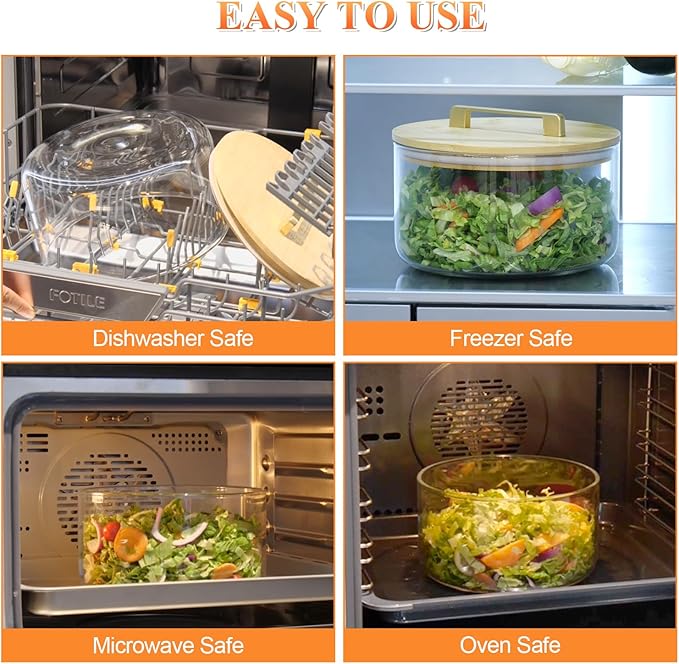 9 inch Large Salad and Trifle Bowl Glass with Lid, 155 oz Versatile Mixing and Serving Dish for Fruit, Laying Ice Cream, Cake, Cupcake, Baking, and Dessert, Microwave Safe