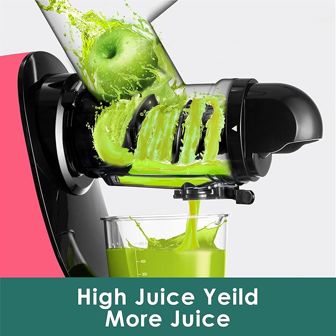 Slow Juicers, Cold Pressed Juicer Machine with 3-inch Large Feeding Chute,Masticating Juicer Machines Vegetable and Fruit,BPA Free, Powerfull 200w Motor(Pink)