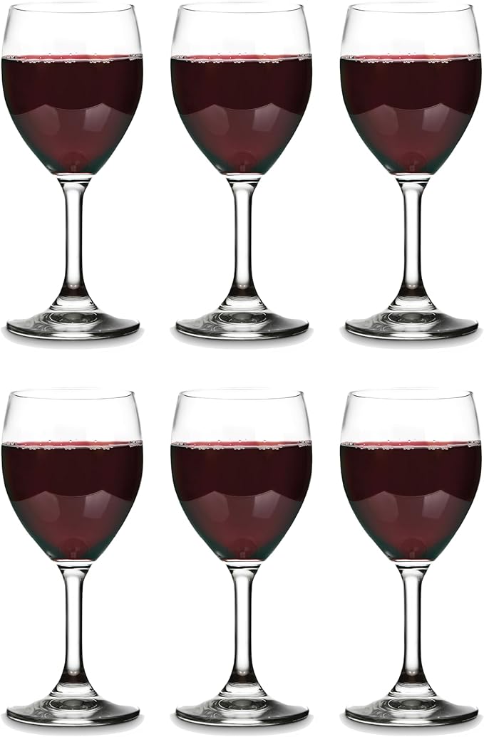 Vikko 8.5 Ounce Small Wine Glasses, Set of 6, Clear Glass, Durable Stem, Dishwasher Safe