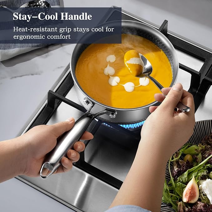 Hybrid Nonstick 6-Piece Pot Set with 2 Silicone Trivets, 1.5 QT Saucepan, 2 and 5.2 QT Stock Pot with Glass Lids, Stay-Cool Handles, Dishwasher-Friendly, Induction-Ready, Compatible All Cooktops