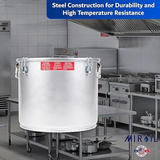 MirOil 5 Gallon Oil Grease Bucket & Filter Pot, USA Made Deep Fryer Grease Bucket Pot with Lid Lock & Lock Clip, 35Lb. Low Profile Container To Fit Under Drain Valves, Filtering Hot Cooking Oil - 40L