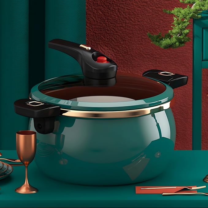 Nonstick Ceramic Coated Sauce Pan with Lid Green Crock Pot with Twist & Lock Handles, Micro Pressure Cooker Versatile Cookware for Stovetops, PFOA-Free Toxin-Free, Easy to Clean (Green, 7.5Quarts)