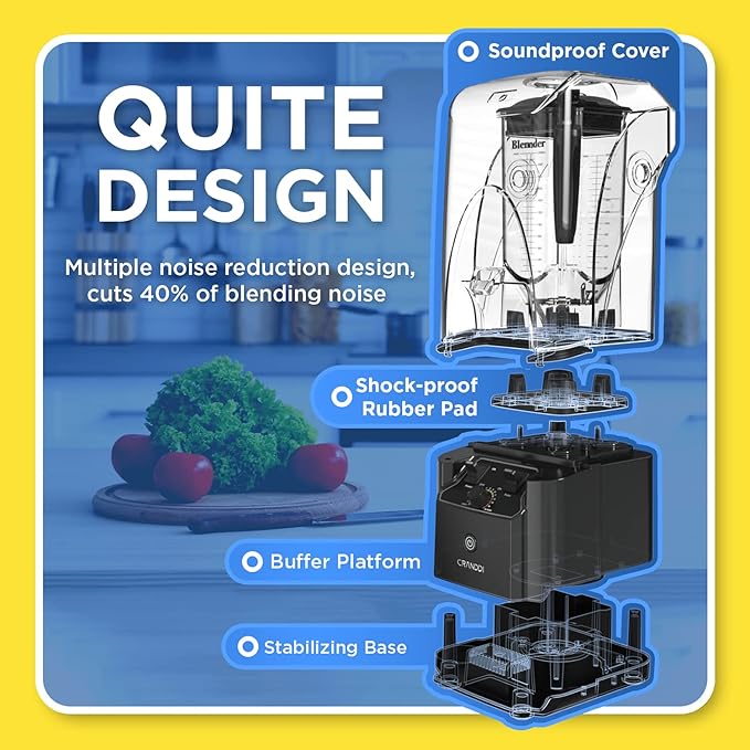 CRANDDI Quiet Commercial Blender with Soundproof Shield, 2200 Watt Professional Blenders for Kitchen with 80oz Jar and Self-Cleaning, High-Speed Blenders K90 Grey