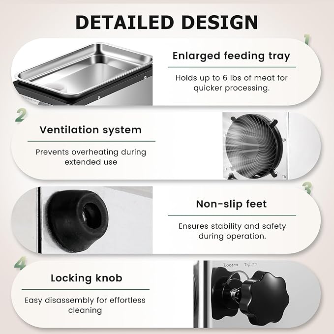 Huanyu Electric Meat Grinder 1100W Stainless Steel Meat Grinder Heavy Duty with 2 Blades 4 Plates Commercial Grinders for Restaurants, Butcher Shops 110V 1.5HP