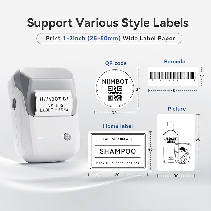NIIMBOT B1 Label Maker Machine with Tape, Thermal Label Printer Easy to Use for Office, Home, Business, 2 Inch Label Maker with 2'' x1.18'' Labels-230pcs/Roll