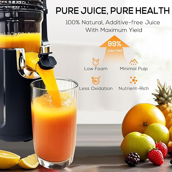 Cold Press Juicer Machines, 5.3” Large Feed Chute Slow Masticating Juicer for Whole Fruits & Vegetables, 300W Quiet Juice Extractor, Easy to Clean, Anti-Clog, No Drip, 99% High Juice Yield