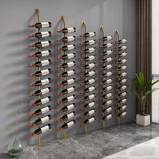 Wine Rack Wall Mounted, 72.8in High Metal Wine Bottle Holder for 12 Bottles, Kitchen Organization and Wine Storage for Commercial Restaurants Pantry Bar Wine Cellar (Gold, One row-12 Bottles)