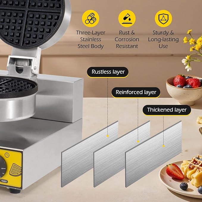 Dyna-Living Commercial Waffle Maker Double Head Waffle Maker, 2400W Non-Stick Commercial Waffle Iron Stainless Steel Waffle Machine for Restaurants, Large Waffle Machine Commercial