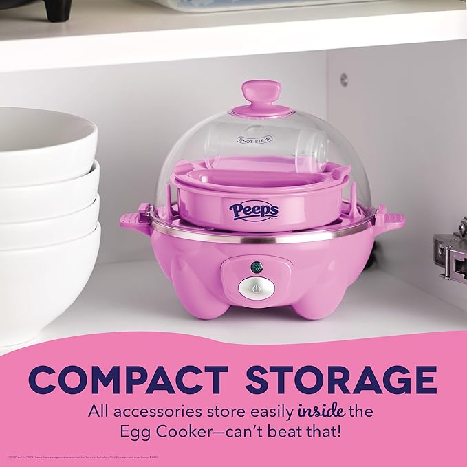 PEEPS x Dash Bunny Rapid Egg Cooker: 7 Egg Capacity Electric Egg Cooker for Hard Boiled Eggs, Poached Eggs, Scrambled Eggs, or Omelets with Auto Shut off Feature - Pink