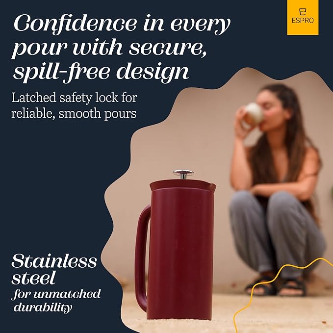 ESPRO P7 French Press Coffee Maker - Double-Walled Stainless Steel Insulated with Micro-Filter, 18 Ounces, Cranberry