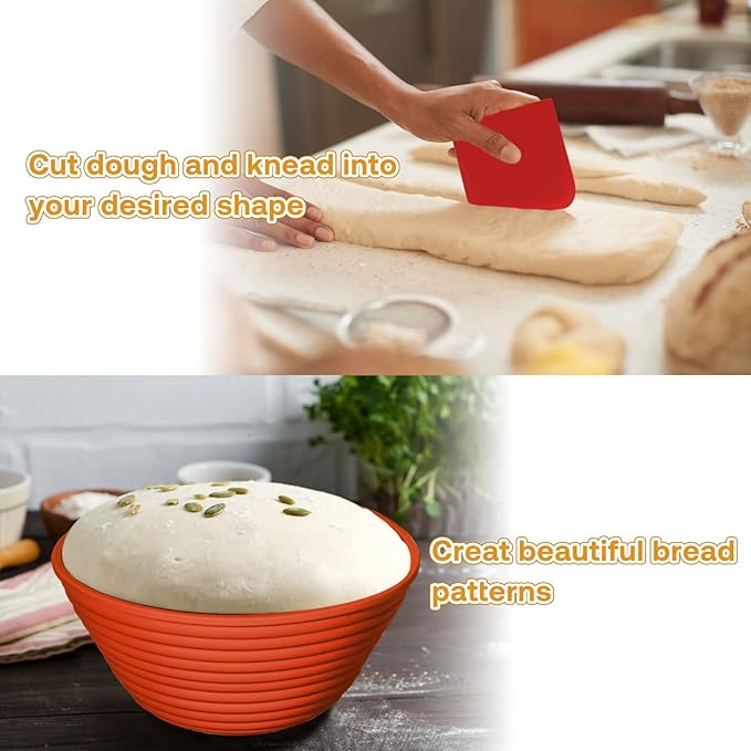 Silicone Banneton, Sourdough Bread Baskets (Set of 6, 5 Inch), Round Proofing Bread Bowls with Starter Kit, Bread Making Baking Supplies