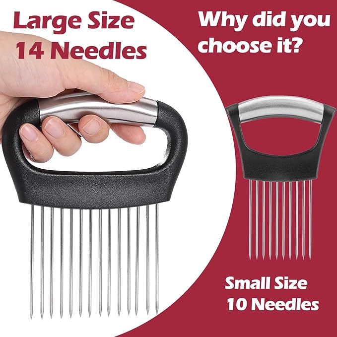 JAYVAR Large Onion Holder for Slicing, Large Onion Cutter Vegetable Chopper, Stainless Steel Tomato Slicer for Potato Lemon, Practical Meat Tenderizer Tool, Kitchen Food Slicer Guide for Neat Slicing