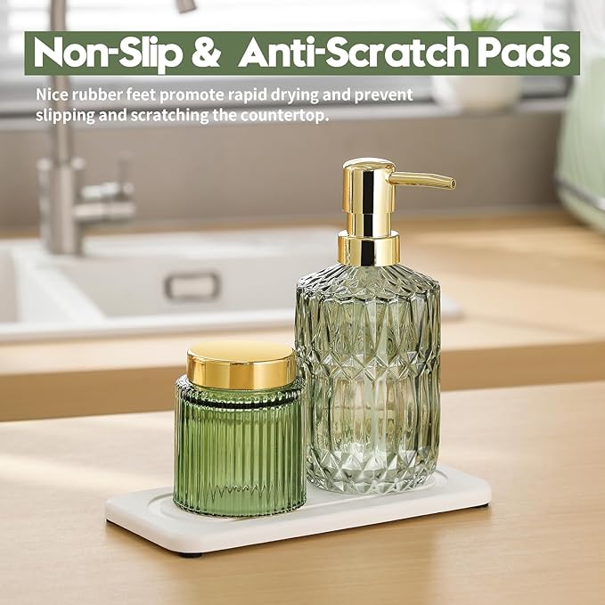 2Pack Water Absorbing Stone Tray for Sink, Diatomite Drying Coasters for Kitchen & Bathroom Counter, Kitchen Soap Dish Makeup Caddy, Dispenser Sponge Holder Space Organizer, White - 8"x 3.8"