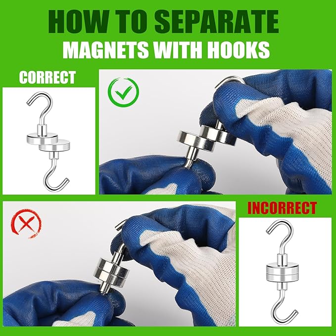 MIKEDE Magnetic Hooks Heavy Duty, 40lbs Earth Magnets with Hooks for Refrigerator, Strong Magnets with Rust Proof Metal Hooks for Cruise Cabins, Classroom, Outdoor - Pack of 20