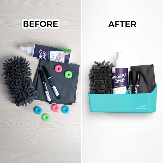 loukin Magnetic and Adhesive Marker Holder, Dry Erase Accessory Tray, Magnetic Storage Organizer for Whiteboard, Glass or Refrigerators (Sky Blue)