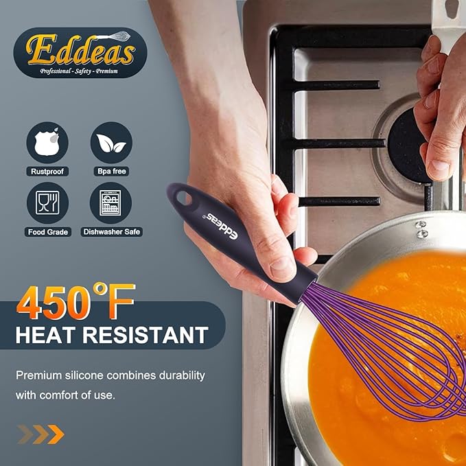 Whisk Eddeas Silicone Whisk Set of 6.Silicone whisks for cooking non Scratch.BPA Free and Dishwasher Whisk.7+9+11inch Colorful Wisk Great for cooking and Baking.（6pcs ）