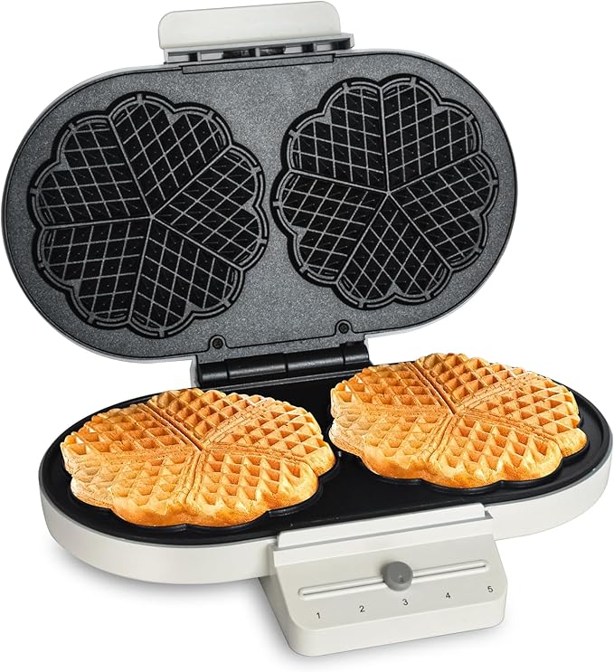 Electric Heart-shape Waffle Maker: Double-plate 5-Temp Control & Fast Heating - White Oval Shape with Non-Stick Scratch-Resistant Coating for Belgian Waffles