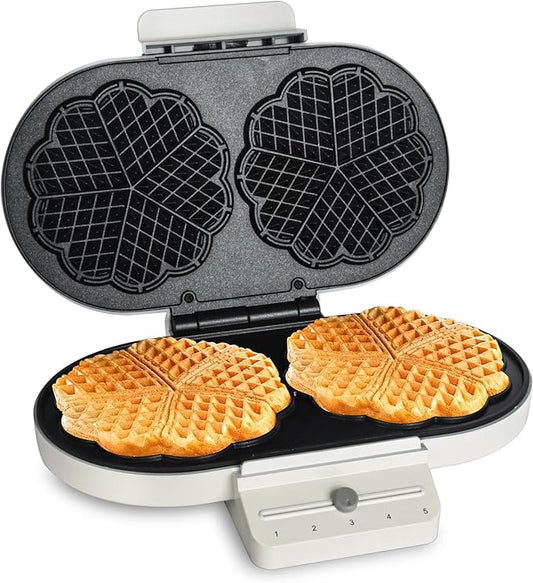 Electric Heart-shape Waffle Maker: Double-plate 5-Temp Control & Fast Heating - White Oval Shape with Non-Stick Scratch-Resistant Coating for Belgian Waffles