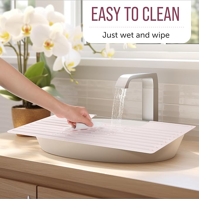 Bathroom Sink Cover for Counter Space, Heat Resistant Silicone Mat & Makeup Mat for Your Beauty Routine, Small Bathroom Space Saver Sink Cover for Makeup (Rose Pink, 22 x 2 x 2 Inches)