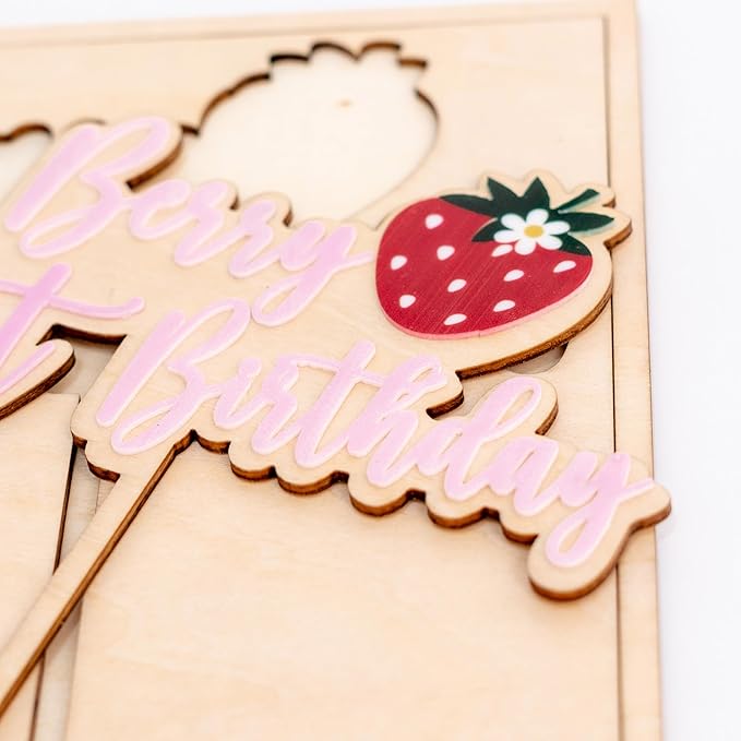 Strawberry Berry First Birthday Cake Topper - Fruit Themed Cake Topper, Sweet Birthday Cake Decoration for 1st Birthday Party, Anniversary, Baby Shower, Baby Photo Booth Props, Cake Smash…