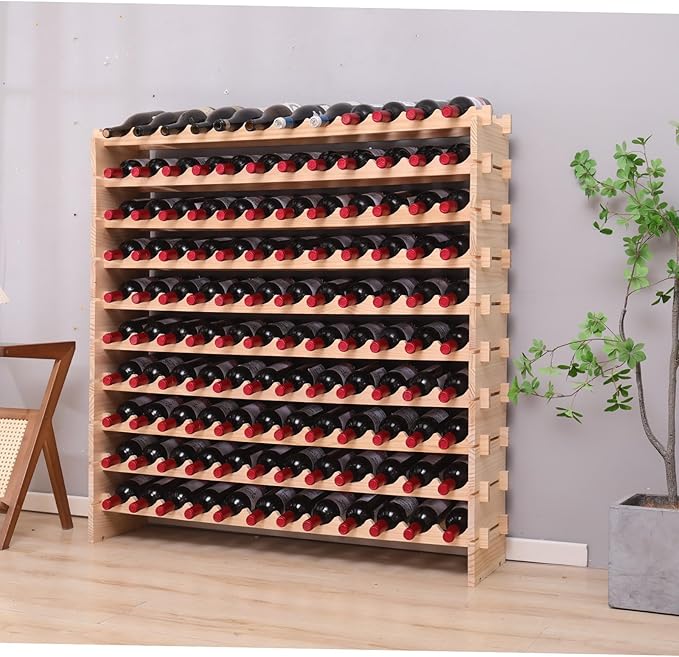Freestanding Wine Rack Cabinet Floor Standing 120 Bottle Pine Stackable Storage Modular Wine Rack Display Stand