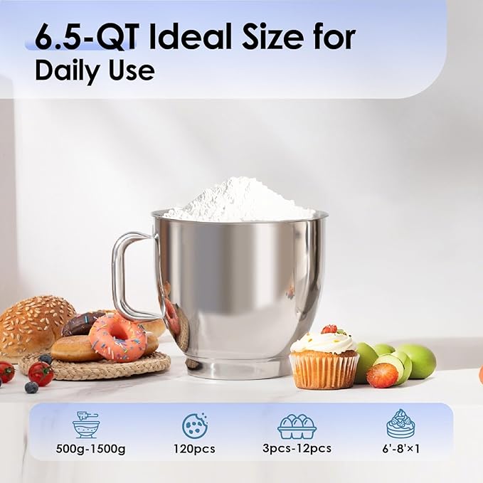 Kitchen in the box Stand Mixer - 900 Watt Heavy Dough Standing Mixers with 6.5 Quart Mixing Bowl, Tilt-head, Dough Hook, Whisk, Flat Beater and Splash Guard (White)