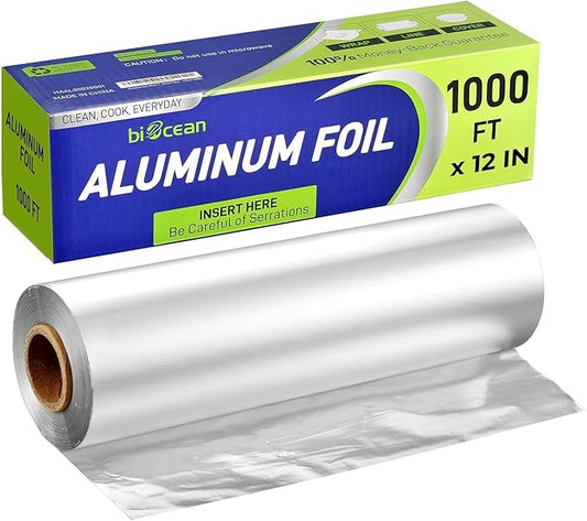 Aluminium Foil 12''x1000 Sq.Ft for Food, Heavy Duty Tin Foil Roll, Non-Stick Disposable Food Wrapping for Restaurant,BBQ,Roasting