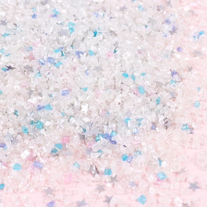 White Sanding Sugar Edible Silver Glitter Stars Mix, Edible Sugar Sprinkles for Cake Decorating, Sparkling Edible Sanding Sugar for Cupcake Toppers Cookie Decorations For Wedding Party Celebrations 3.5oz (mermaid)