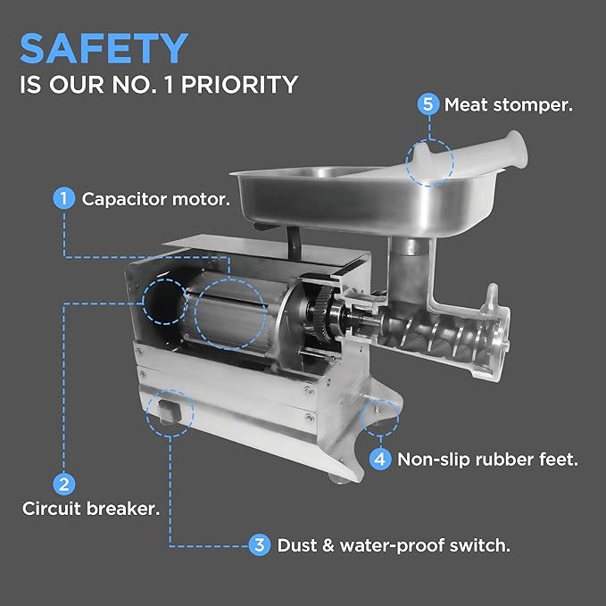 #5 Commercial Stainless Steel Electric Meat Grinder Machine, 240lbs/h, 0.4HP Heavy Duty Meat Grinder with Sausage Stuffer for deer processing, Pet Food, Heavy Use