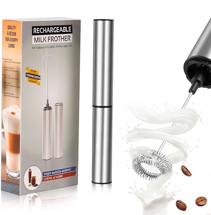 Milk Frother,Rechargeable 3 Speed Electric Coffee Foamer for Travel, Handheld Drink Mixer for Latte, Cappuccino, Coffee, Eggs, Hot Chocolate, Protein,Silver