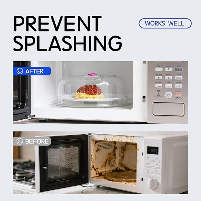 Microwave Splatter Cover 12 Inch Large Plate Cover for Microwave Oven 2 in 1 Food Grade Plastic with Silicone Air Vent Tall Lid BPA Free 3 Pack Clear
