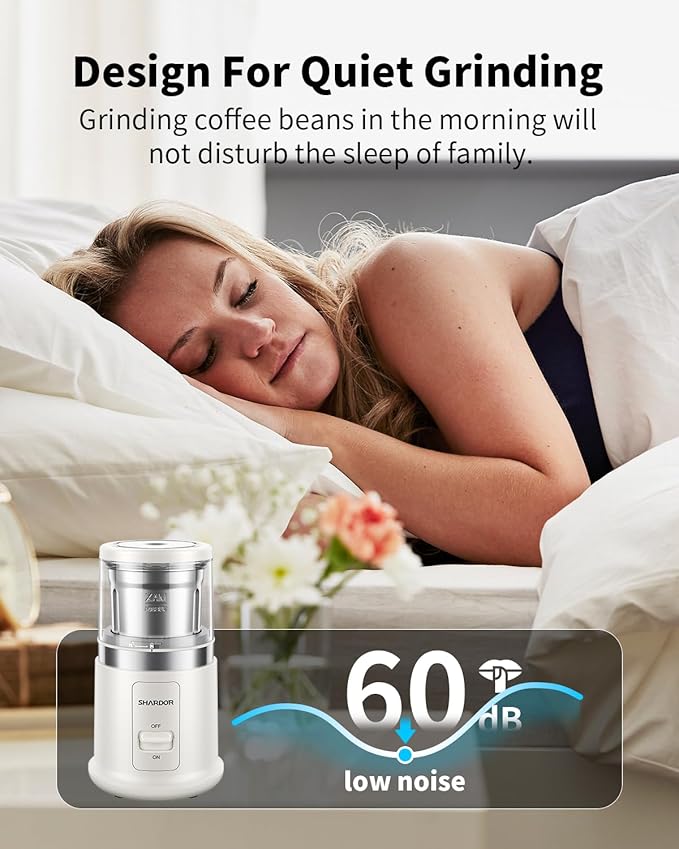 SHARDOR One Touch Coffee Grinder Electric, Spice, Herb, For Coffee Bean Spices and Seeds with 1 Removable Stainless Steel Bowl, Dry Grinder, White