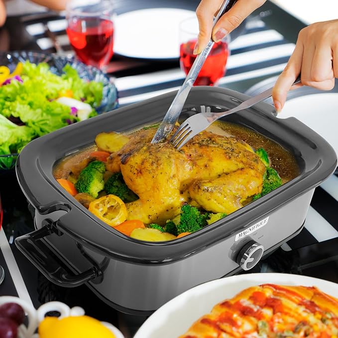 4-Quart Slow Cooker with Casserole Manual Warm Setting - Perfect Kitchen Small Appliance for Family Dinners, Dishwasher Safe Crock, Stainless Steel