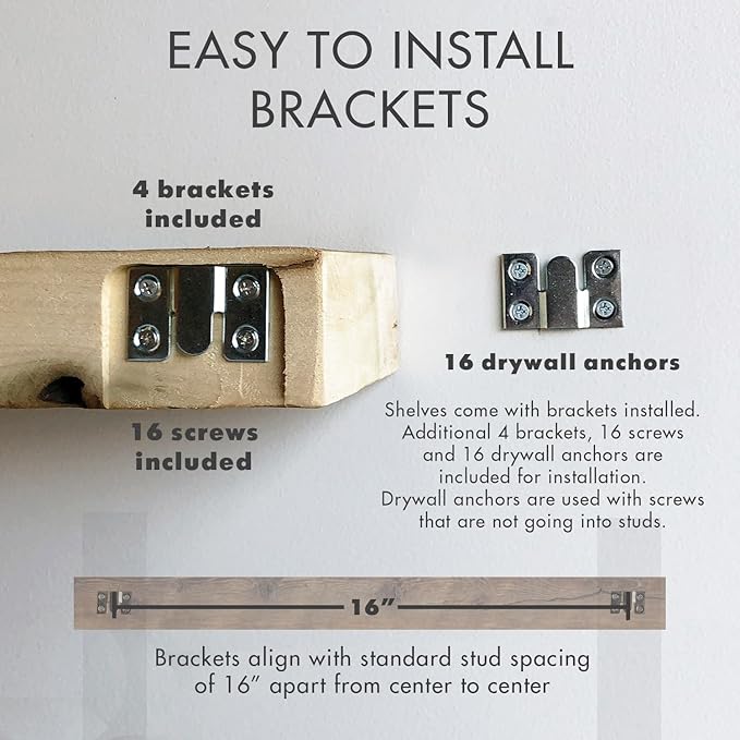 Urban Legacy Reclaimed Barnwood Planks | Floating Shelves for Wall w/Flush Mount Shelf Bracket Set Included | Set of 2 (Natural, 18" x 7" x 2")