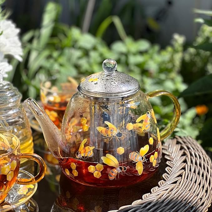 Heat-Resistant Glass Teapot with Infuser (Honey Bee)