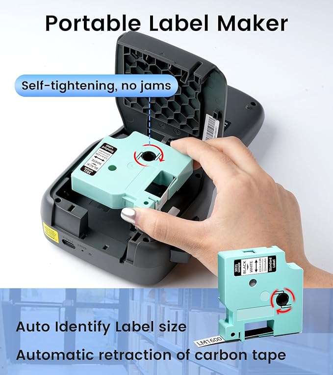 Label Maker Machine with-Tape, Rechargeable Label Makers Portable with Keyboard, LM1600 Heat Shrink Label Maker Waterproof-Labels, Cable Wire LabelMaker Labeler for Industrial Office Network