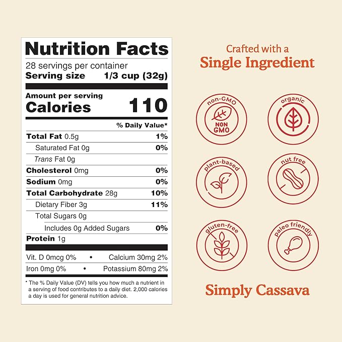 YAKÉVA Organic Cassava Flour - Gluten-Free Flour, Grain-Free, Nut-Free, Wheat Substitute, Paleo, Non-GMO, 100% Yuca Root, No Additives & Preservatives