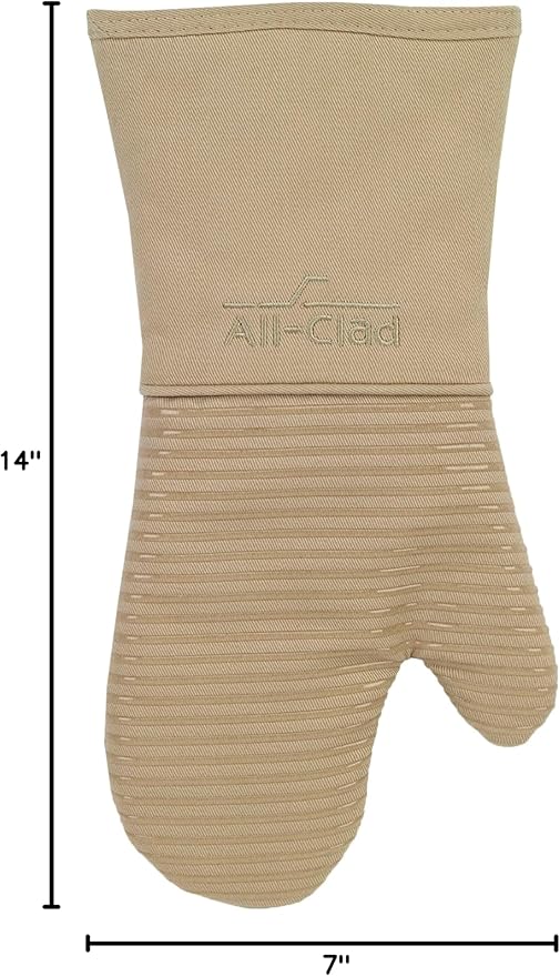 All-Clad Premium Silicone Oven Mitt: Heat Resistant to 500 Degrees - 100% Cotton & Silicone, 14"x7" Pot Holder for Kitchen and Barbeque, (1-Pack), Cappuccino